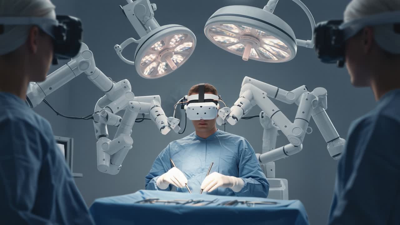 Futuristic Surgical Procedure: A Surgeon Utilizing Advanced Virtual Reality Technology in a Robot-Assisted Operating Room to Enhance Precision and Efficiency During an Operation