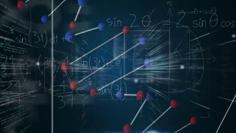 Animation of dna and scientific data processing on black background