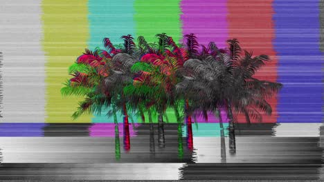 flickering image of palm trees on a tv screen