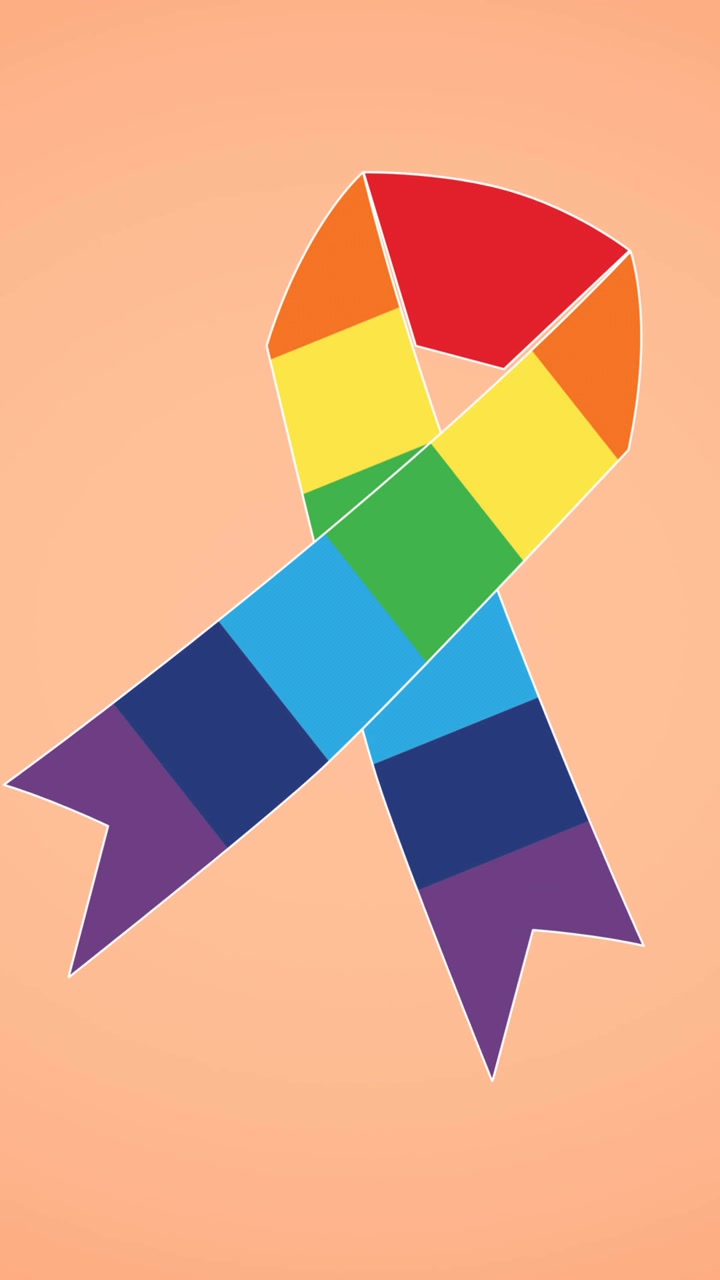 Animation of rainbow ribbons on orange background