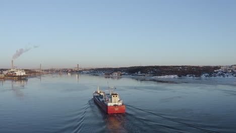 Drone-shot-of-the-beautiful-city-town-Gothenburg-from-the-ocean-sea