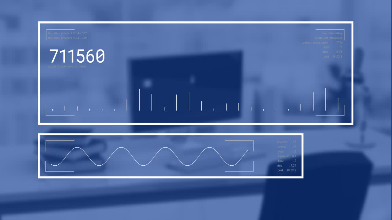 사무실의 책상 위에서 디지털 데이터 처리의 애니메이션