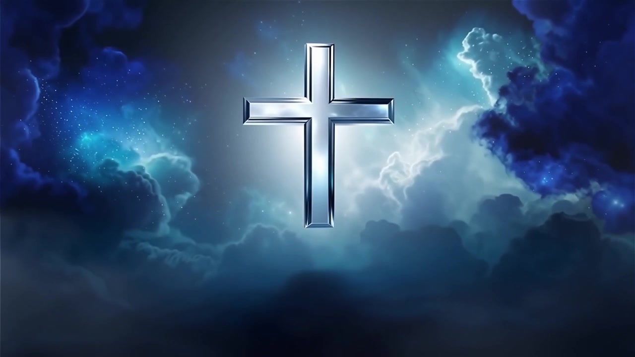 Croce Cristiana Luce Celestiale Sfondo per il Culto.