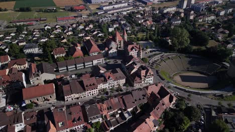 roman amphitheater of avenches switzerland aerial drone medieval town landmark