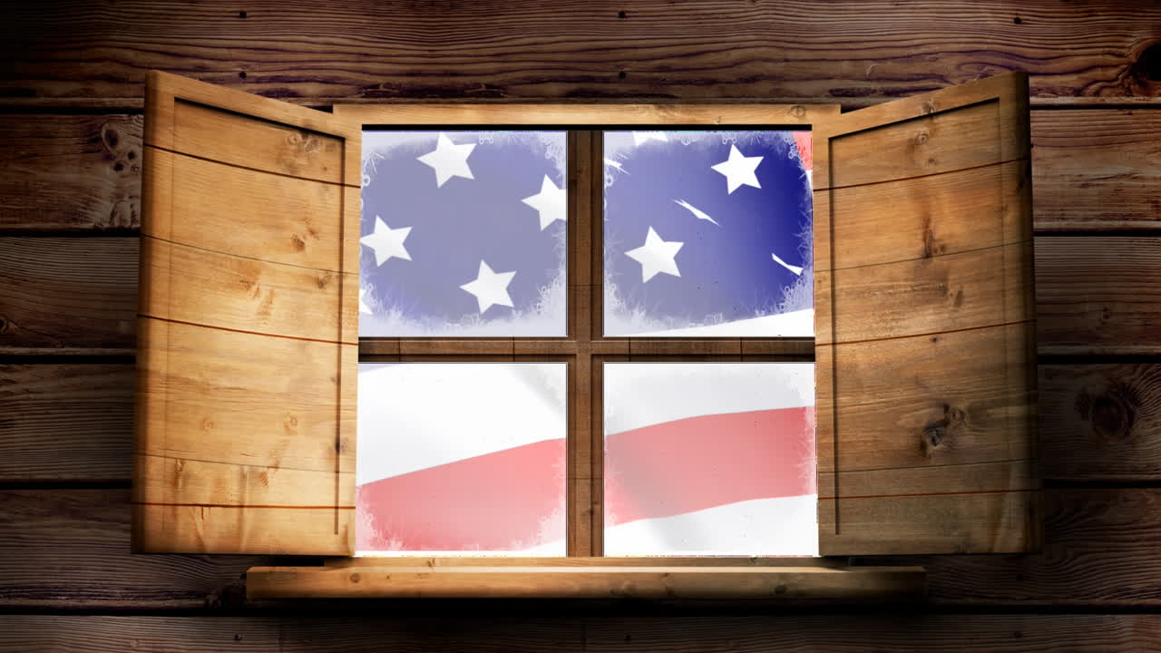 animación digital del exterior de una cabaña de madera y viuda abierta 4k