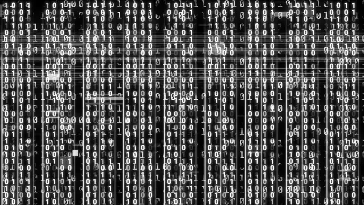 Animation of data processing and interference on black background