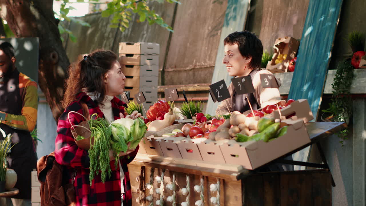 Customer Buying Fresh Vegetables at Farmer's Market