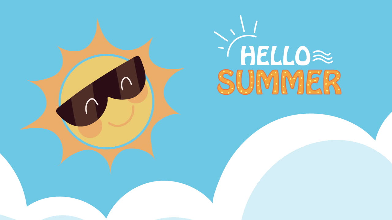 太陽と雲を描いた夏のグリーティングカード