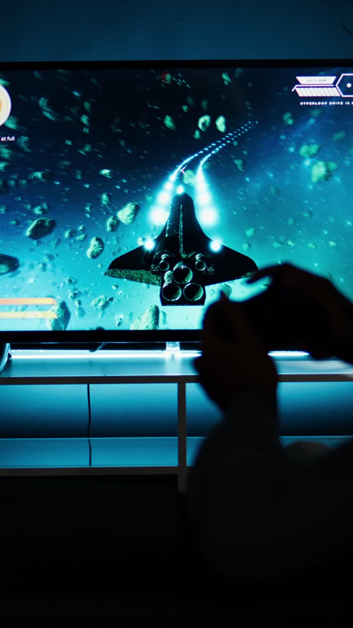 Playing a space-themed video game on television
