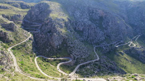 observing a beautiful serpentine road in tramontana, mallorca, spain