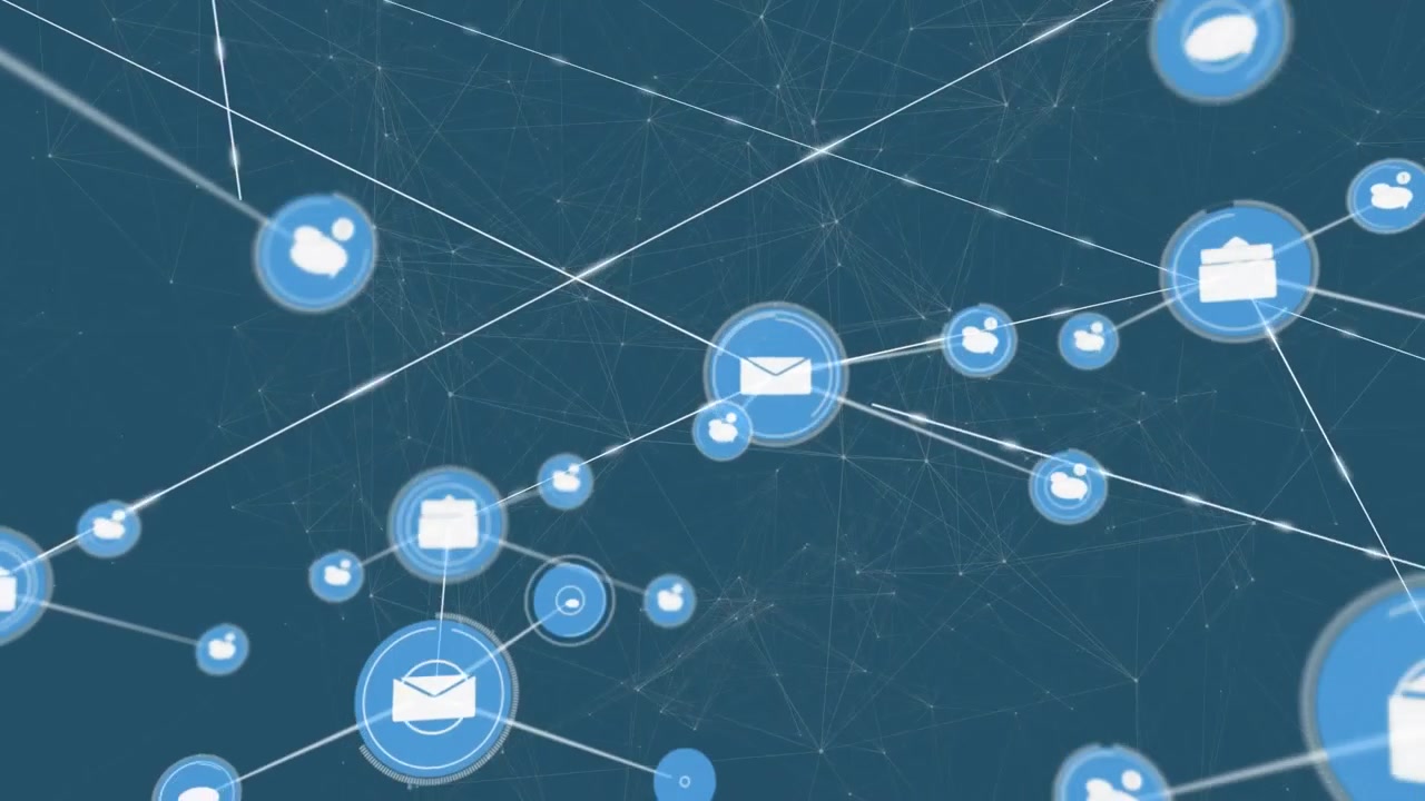 Illustrazione digitale che mostra connessioni tecnologiche su uno sfondo blu