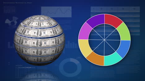 globo hecho de dinero al lado de una rueda de colores