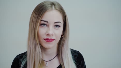 beautiful smiling woman. beautiful face of young caucasian woman with perfect make up