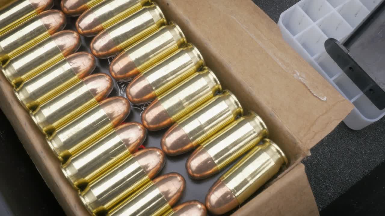 empujar hacia una caja llena de balas de 9mm