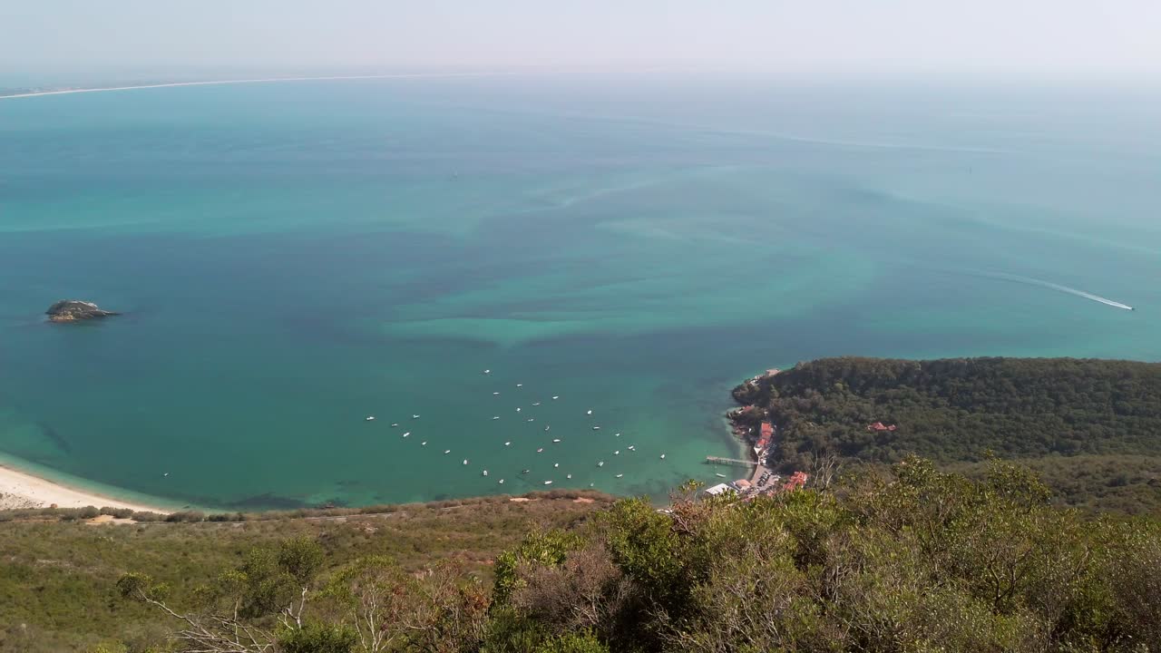 Gorgeous panoramic view from Portinho da Arr&aacute;bida, Portugal on a sunny autumn day