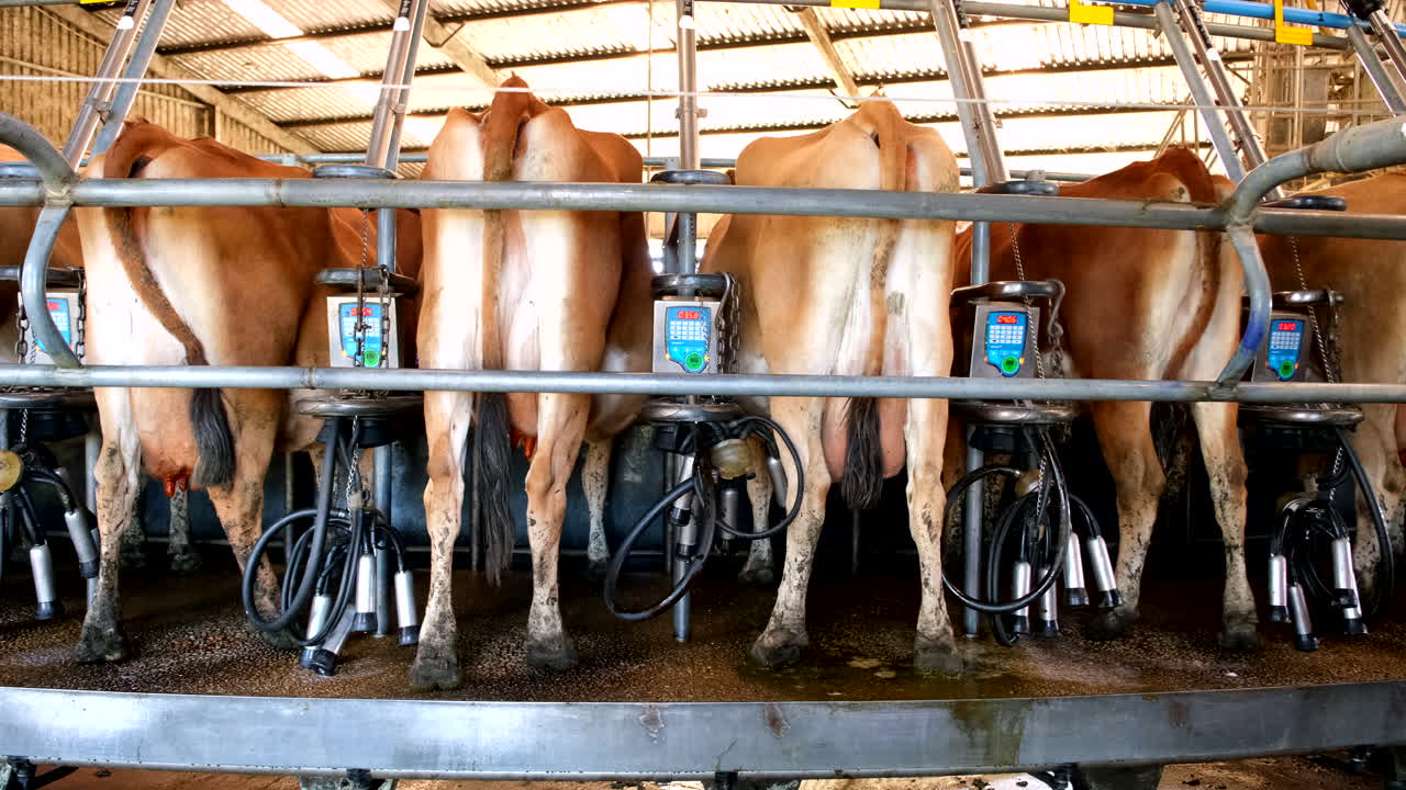 Cows in a Modern Milking Parlor