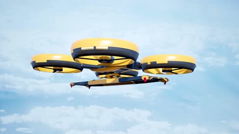 large cargo drone with spreader for containers during flight.