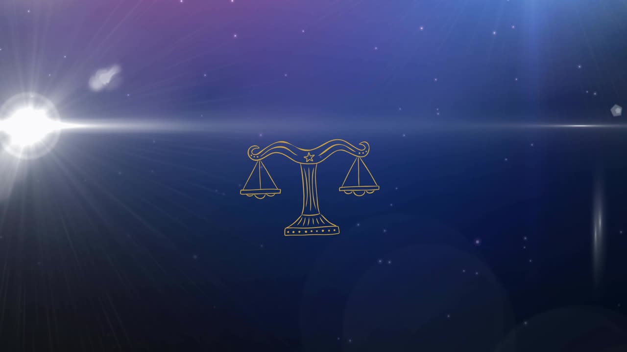 animación del símbolo del signo de la estrella libra sobre las estrellas brillantes