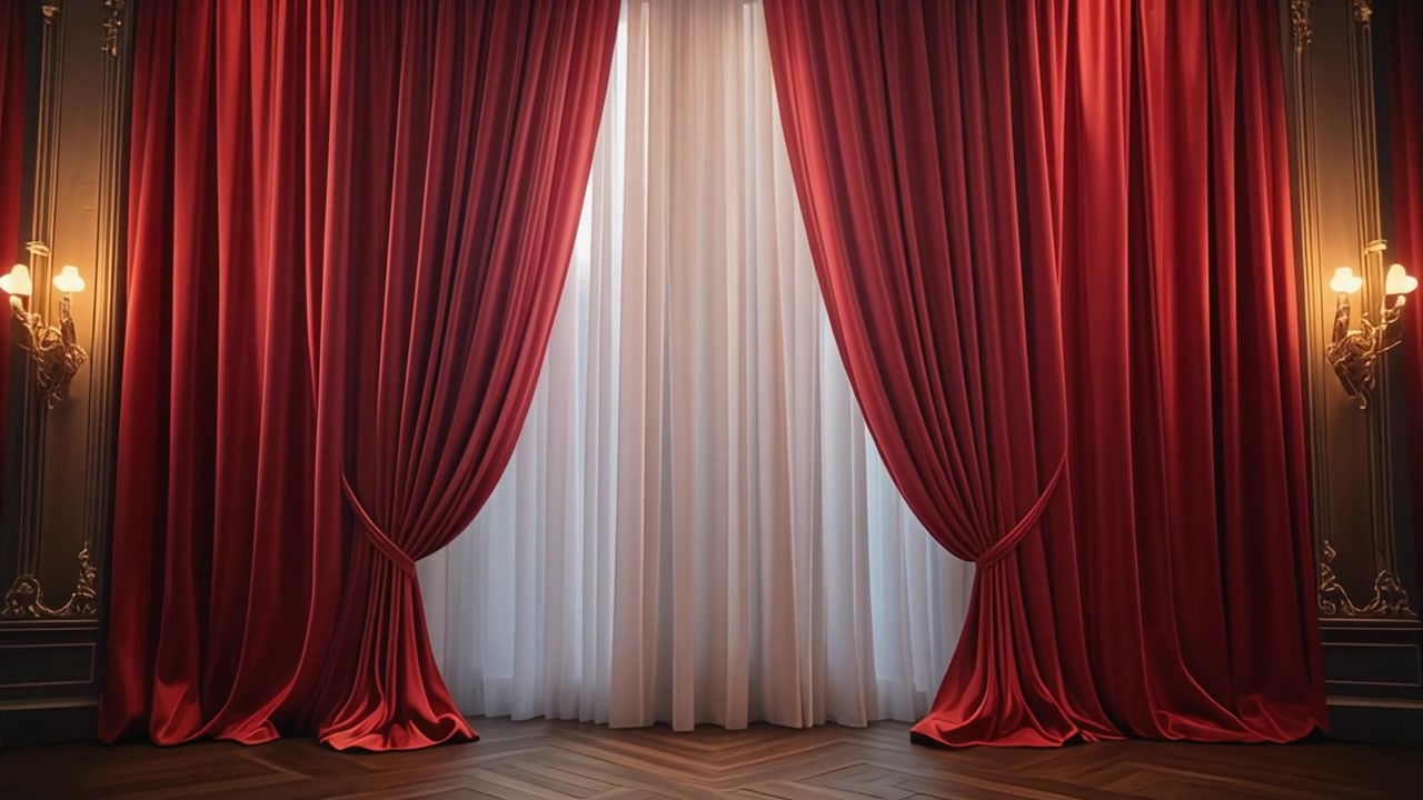 Rideaux élégants en velours rouge dans un intérieur classique luxueux