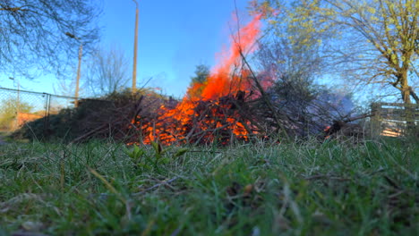 on a meadow burns a big campfire