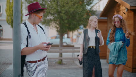 friends enjoying a conversation on the street