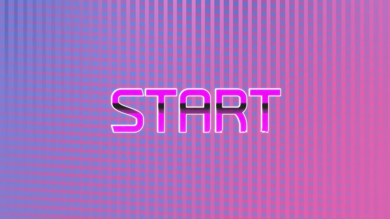 animación del efecto de falla sobre el banner de texto de inicio contra un fondo púrpura con rayas de gradiente