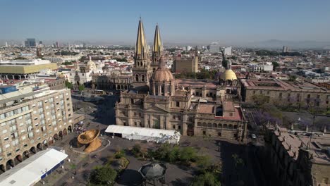 guadalajara aerial pull back from catedral de guadalajara