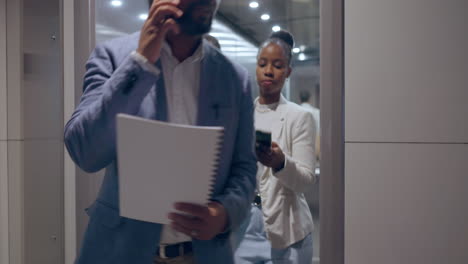 Elevator-exit,-floor-and-business-people-busy