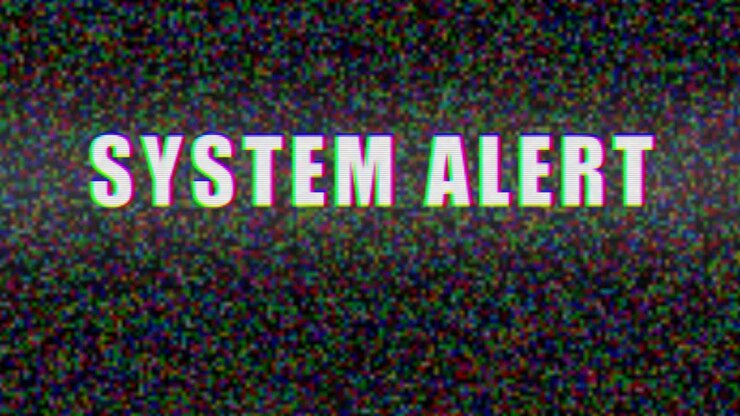Systemwarntext vor Fernsehbildschirm im Hintergrund