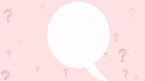 Animation-of-speech-bubble-over-question-marks-on-pink-background