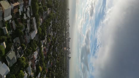 Green-City-At-Sunset,-Burnside-Area,-Adelaide-City-Suburbs-In-South-Australia,-CBD-At-Horizon