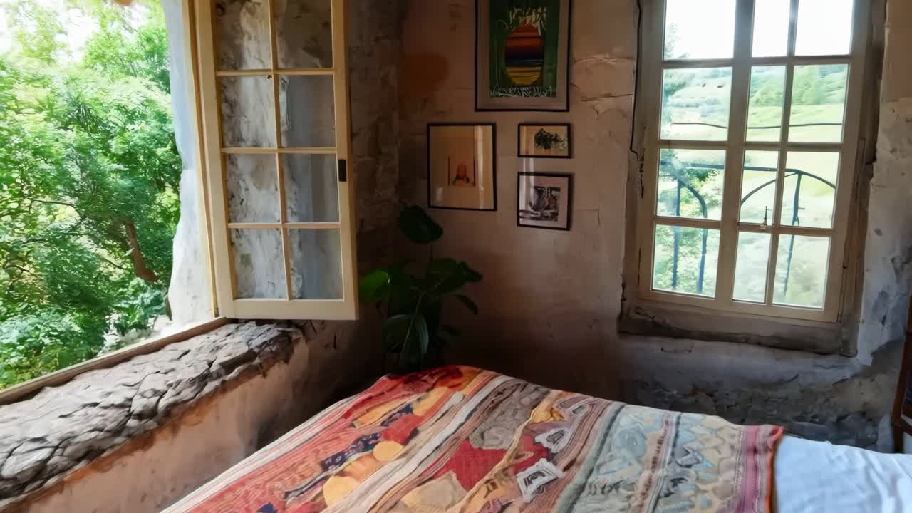 침대와 창문이 있는 침실