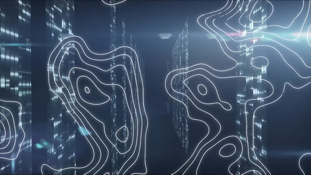 파란색 배경에 모양과 빛 반점의 애니메이션