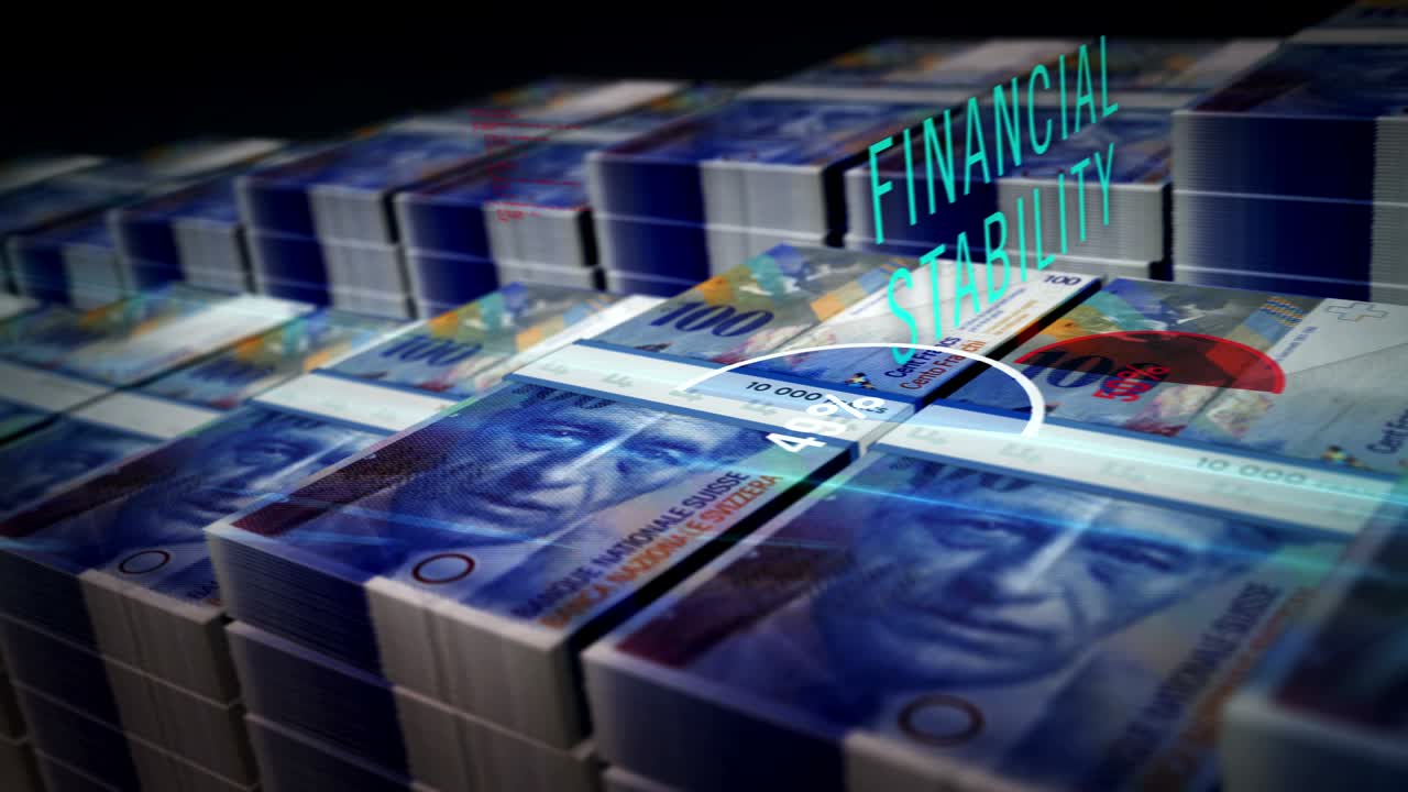 Swiss Francs capital and banking money with banknote pack loop animation