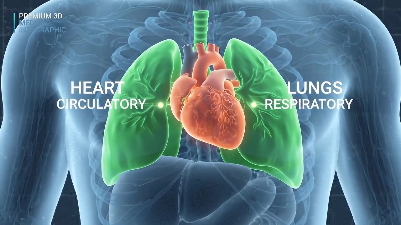 3D Medical Infographic Showing Human Anatomy and Internal Organs