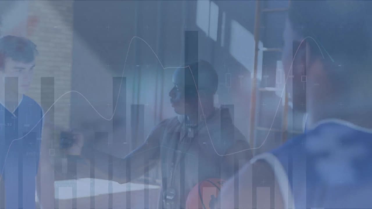 animación del procesamiento de datos financieros sobre varios jugadores de baloncesto