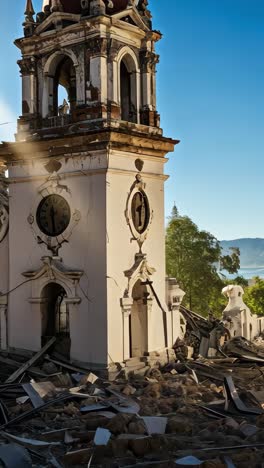 historic church ruins after earthquake in coastal town
