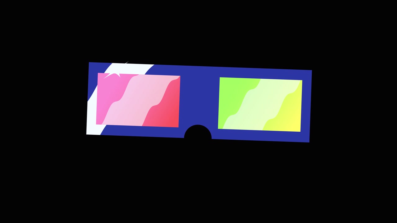Colorful Animated 3D Anaglyph Glasses Icon on Black Background