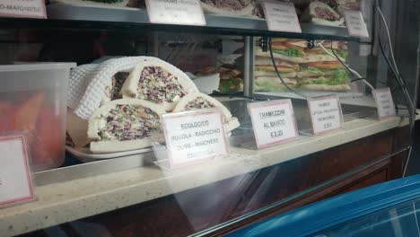 italian sandwich display in food store, venice italy