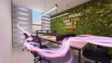 fancy co working space for remote work as digital nomad and energy flow going around in 3d rendering animation