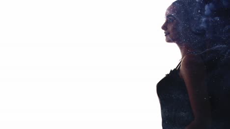 silueta de doble exposición universo femenino galaxia