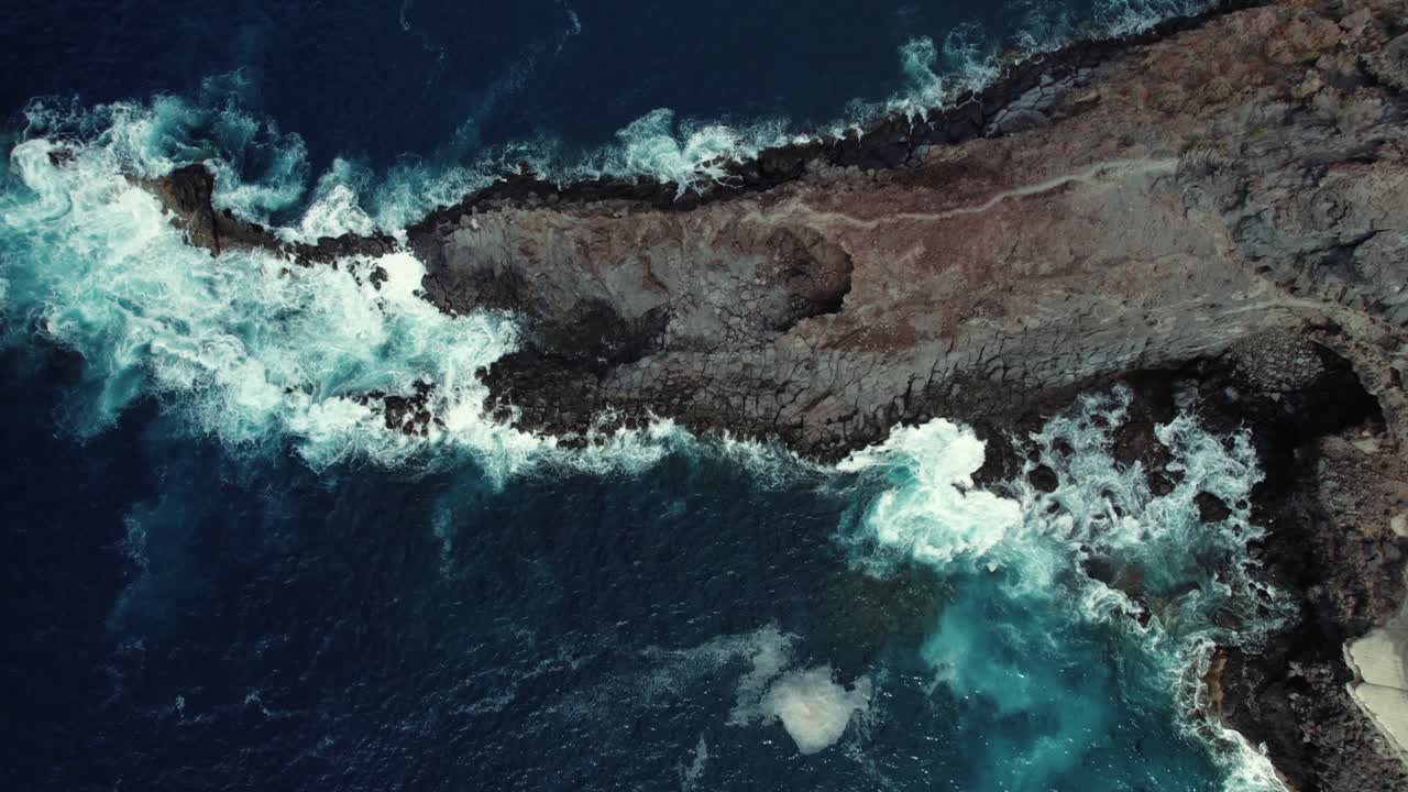 Aerial blue water and volcanic rocky coast, Canary Islands