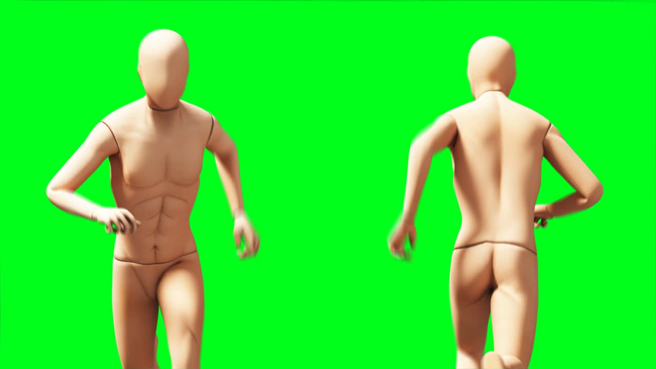 maniquí, animación de maniquí, físico, desenfocamiento de movimiento, animación realista en 4k, pantalla verde
