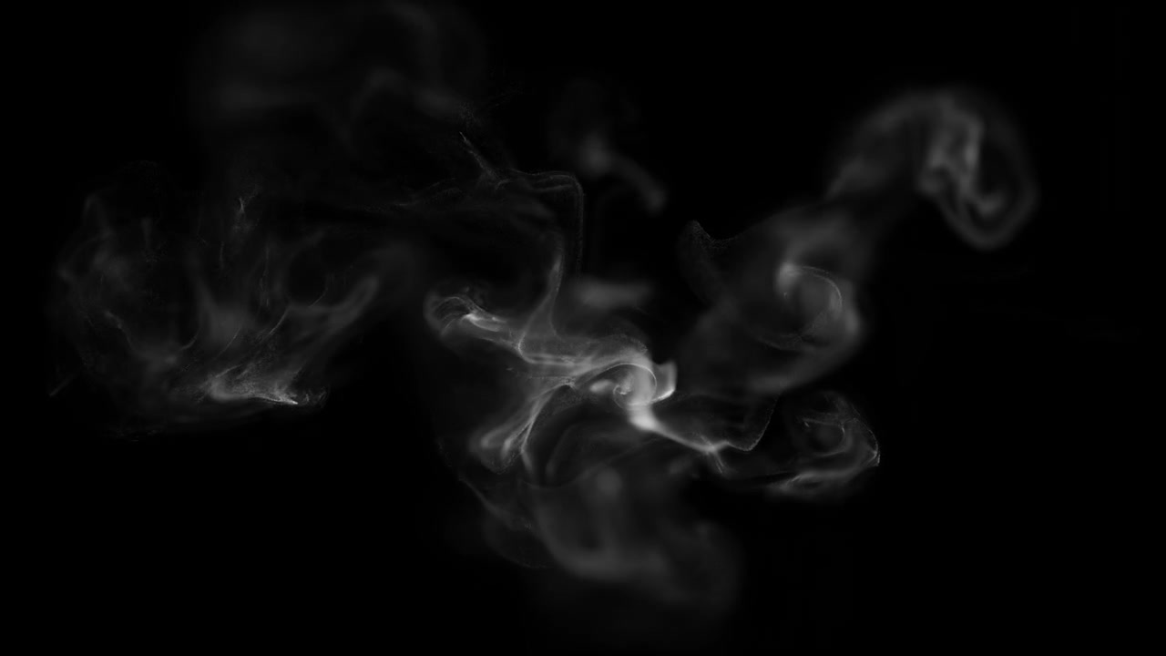 Particelle di fumo bianco astratto vorticose su sfondo nero