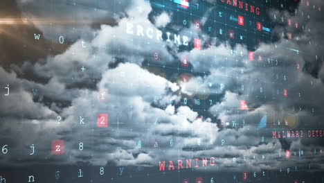 Binary code against white clouds 4k