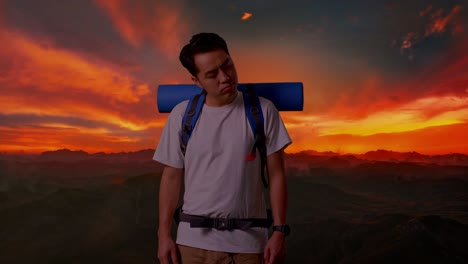 tired hiker at sunrise