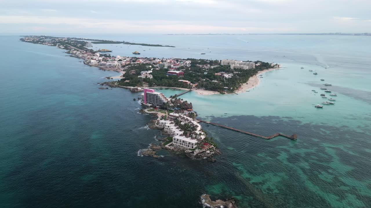 Drone above Isla mujeres Mexico travel holiday destination riviera Maya cancun aerial footage