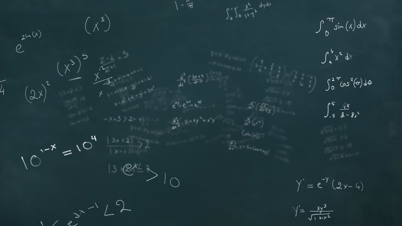 Premium Stock Video Animation Of Moving Mathematical Formulas Over Blackboard