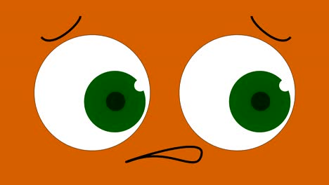 4k cartoon worried face, big green eyes|loopable