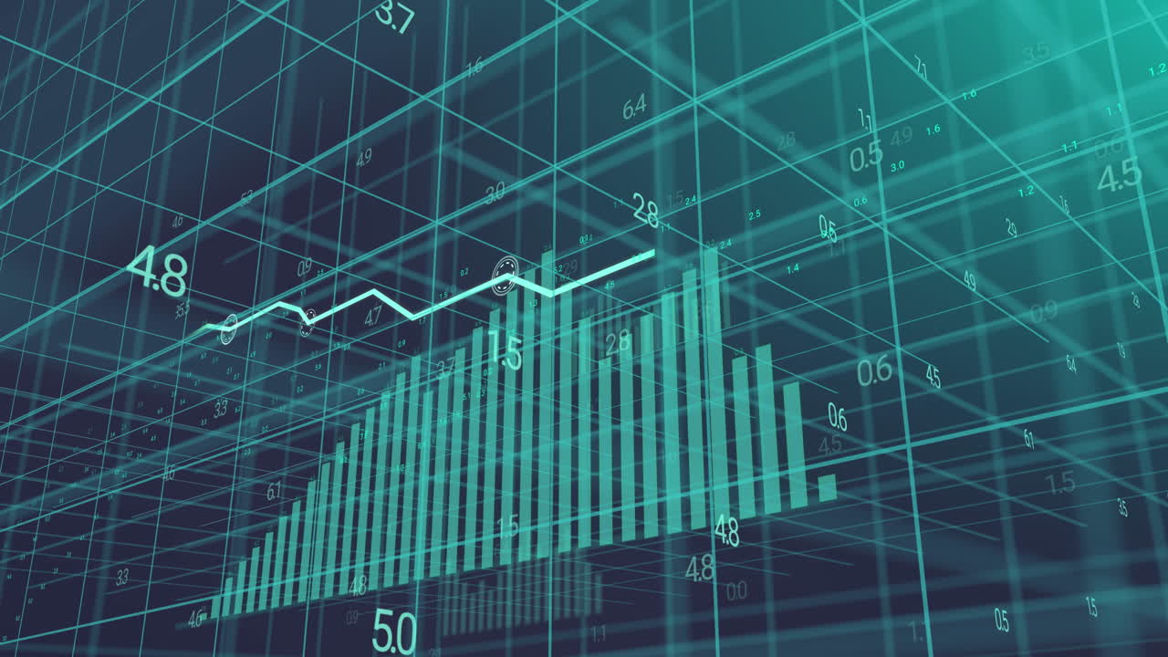 Animation of statistical data processing over grid network against blue background